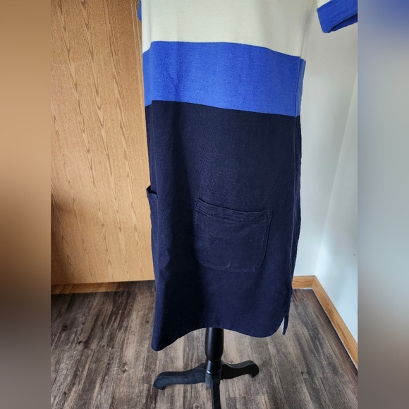 J. Crew Color Block Striped Navy and White Cotton Dress - Picture 3 of 5